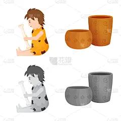 石器时代,标志,分离着色,男孩,远古的,人,设计,进化,布置,收集