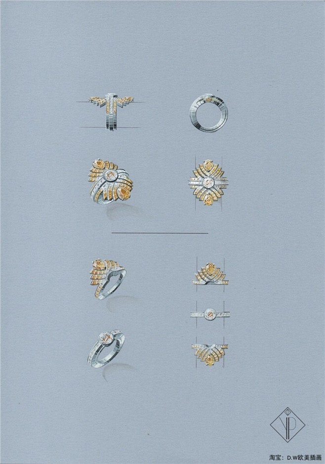国外设计师YP珠宝设计首饰手稿项链戒指耳...