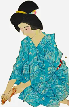 洗衣女人_新图网 https://ixintu.com 日本 手绘女人 和服 洗衣服
