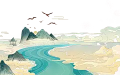 国潮青山碧水商业插画免扣素材分享