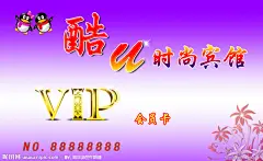 名片、卡片、VIP卡、会员卡、会员卡素材、QQ企鹅、花纹、紫色渐变底