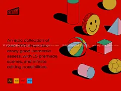 潮流创意时尚扁平化等距城市人物手绘插图插画国外设计素材模板