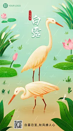 白露节气祝福插画手机海报