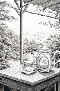 AI数字艺术复古铜版画茶园茶叶插画-众图网