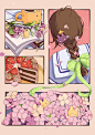 夏日粉色系美食花卉分镜插画下载