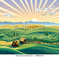 Rural landscape with a hut - stock vector