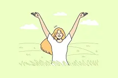 享受夏日野外清风的女人描边插画矢量图设计素材