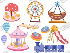 儿童乐园套图游玩设施 【酷图网】儿童节插画,游乐场插画,儿童乐园插画,乐园插画,游玩插画,设备插画,游乐园插画,摩天轮插画,儿童插画,卡通儿童插画,套图插画,可爱卡通,儿童人物插画