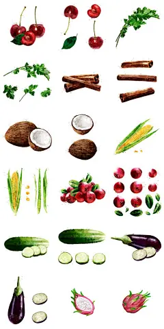 手绘水彩各种水果蔬菜插画葡萄苹果桃子石榴PNG免扣PSD素材图片-淘宝网