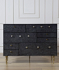 KELLY WEARSTLER | CRESCENT DRESSER. Plaster finish dresser with gold bezel set Pyrite and Crystal Quartz handles: 