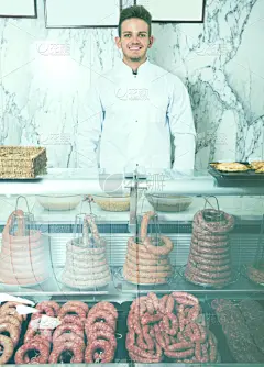 肉,市场,青年男人,意大利熏火腿,炸肉排,牛排,清新,多样,意式培根,食品