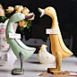 zakka杂货风 动物摆件 彩绘情侣鸭 北欧原木雕刻 乡村田园风格
