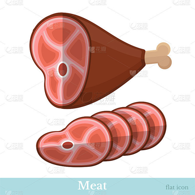 flat icon ham or gammon big piece on bone and some