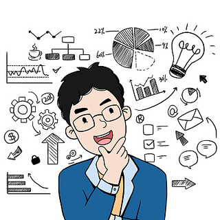 卡通思考问题学习研究男性插画