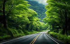 公路两边的绿植树木壁纸