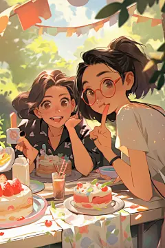 夏日聚会漫画风场景插画
