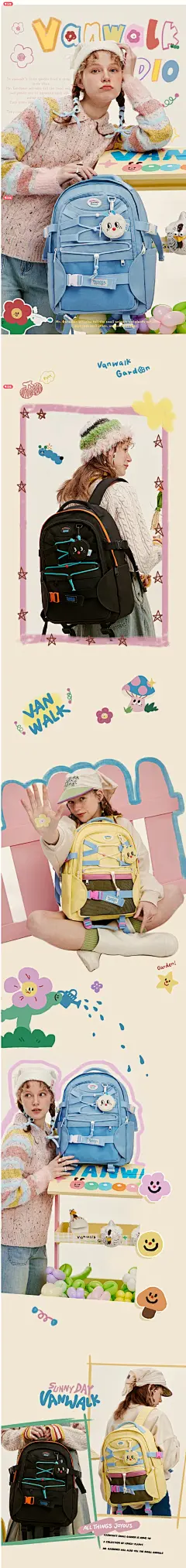 VANWALK小花园 自制挂件校园学生大容量双肩包女高中生书包电脑包-tmall.com天猫