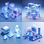 Metallic feel, subtle textures, blue and white, gradient, frosted glass, transparent, trend in polycount, light background, soft lighting, transparent technical feel, Industrial design, isometric, Super Detail, 3d, Blender --v 5.2