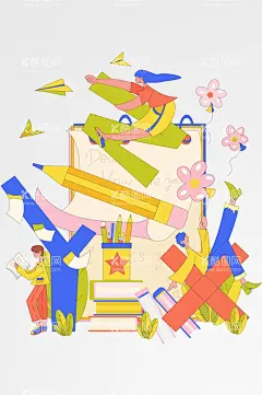 扁平风糖果色人物场景  - 源文件下载【酷图网】活波,英语,字母,糖果色,人物场景,扁平风,元素组合