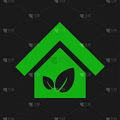 绿色生态屋与树叶，生态概念。黑色背景。