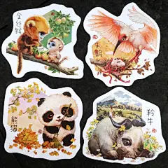 「 @熊猫同萌 」✖️「雪娃娃」联名合作，秦岭四宝「 金丝猴」「 朱鹮」「 羚牛」「 大熊猫」异形明信片！【不能养就画一只系列】​​​ ​​​​【雪娃娃萌宠】【可爱鸟】【野生动物】【生物多样性】