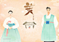 中式古典人物唯美民族服装梅花古筝植物水墨插画