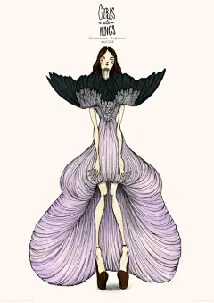 带翅膀的女孩-泰国曼谷Jompak Raktrirong插画师作品 #采集大赛# #插画#