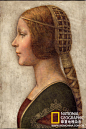《美丽公主》多光谱扫描图呈现出比安卡·斯福尔扎画像最初的色彩，是用彩色粉笔盒墨水描绘在牛皮纸上。画像现在的样貌是经过修复的。达芬奇之作。