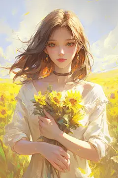 AI数字艺术夏季夏天金色向日葵人物插画-众图网
