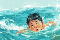夏季玩水防溺水公益插画