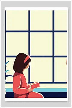 扁平风猫与女孩插画素材