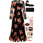 A fashion look from January 2017 featuring long floral dresses, ankle strap flats and evening clutches. Browse and shop related looks.