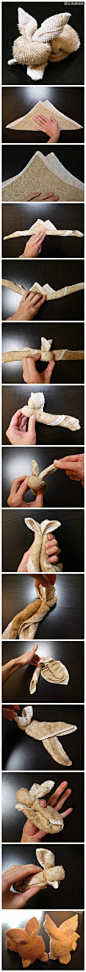 【毛巾兔子制作法】不能养兔子只能折毛巾玩了，好棒的技巧啊！