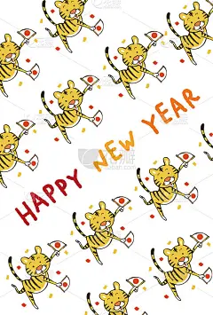 贺年卡设计与滑稽的老虎插图。2022.