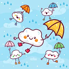 手绘卡通雨伞插画