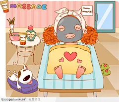 躺在床上做面膜的卡通卷发女孩
