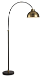 Black Arc Floor Lamp with Gold Metal Shade|Lampe à pied arquée noire avec abat-jour en métal or