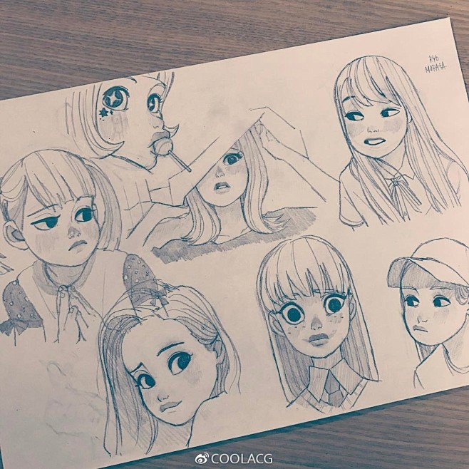 手绘，线稿，铅笔，女孩，造型，来自日本画...