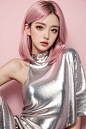  masterpiece, top quality, best quality,(close-up:1) (gradient Metallic tin foil background:1), ((1girl, gradient gradient hair)), ( gradient Metallic tin foil dress, pink eyeshadows)