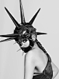 retro-futuristic avant garde couture leather Sputnik headpiece with spikes - Lado Alexi