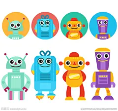 8款卡通机器人与头像矢量素材 #色彩# #Banner# #Android# #Web# #素材#