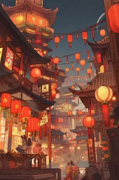 AI数字艺术国庆节建筑漫画扁平风插画