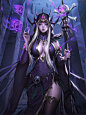 General 3120x4169 Ken Shjn Park drawing fantasy art robes women skull feathers spell magic purple fantasy girl cleavage