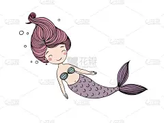 美丽的小美人鱼。警报器。海的主题。白色背景上的孤立的对象。矢量图.