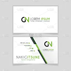 Simple Business Card with initial letter CN rounde