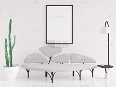 现代明亮的室内与空框架。3D渲染3D插图