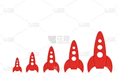 红色火箭在白色背景上逐渐增加。太空和科技的概念，到恒星和其他行星旅行。太空旅游。宇宙飞船的发射。隔离