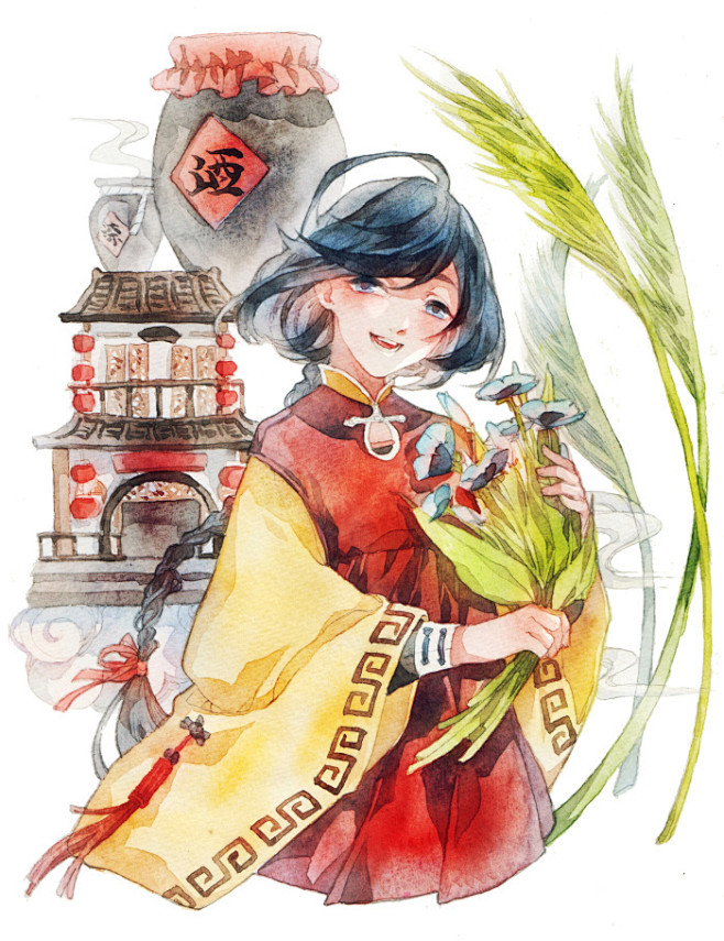 流水账33从大金牙=皿=转采于2020-03-16 16:11:45黄皮桑水彩插画流水