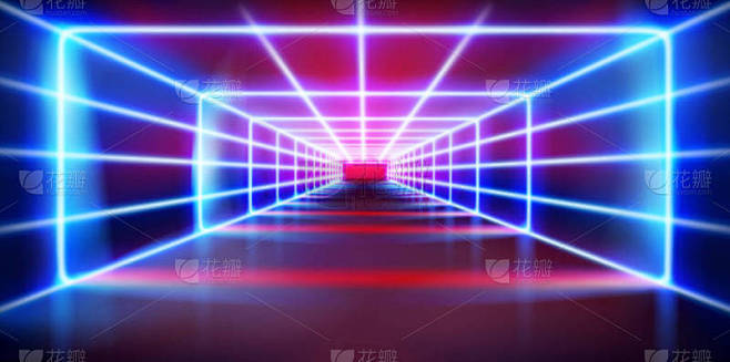 蓝色霓虹灯。 轻型表演.
