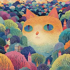 猫生活插画，抽象巨猫，异想天开的海报